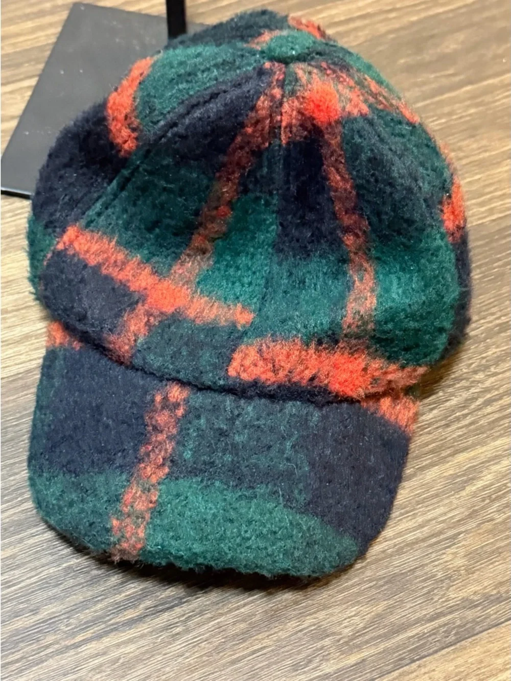 Free People Plush Plaid Cap in Green, Black & Red